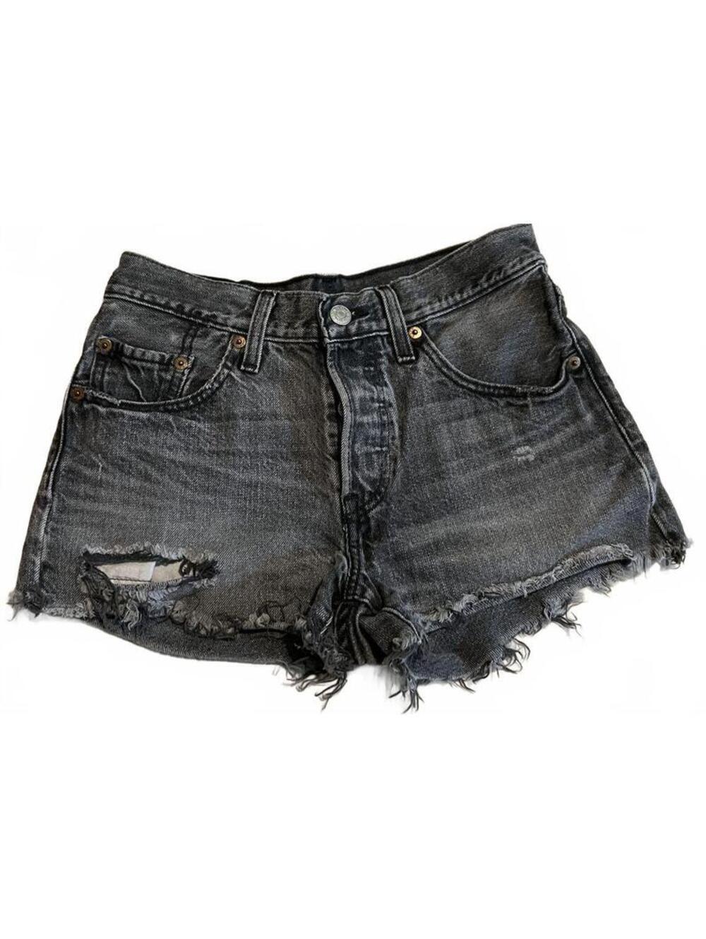 Levi's Black Distressed Denim Cutoff Shorts Size W24